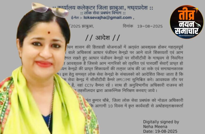 झाबुआ – कलेक्टर नेहा मीना ने लोक सेवा केन्द्र एवं उप केन्द्र मे सीसीटीवी कैमरे लगवाने का आदेश किया जारी ।