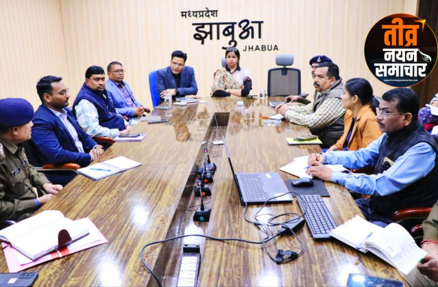 झाबुआ – कानून व्यवस्था के मद्देनजर कलेक्टर नेहा मीना एवं एसपी शिवदयाल सिंह की अध्यक्षता मे उच्चस्तरीय बैठक , अधिकारी रहे मौजूद ।